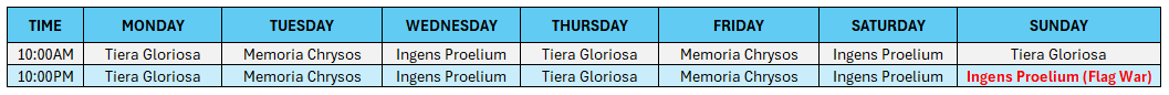 Mission War Schedule