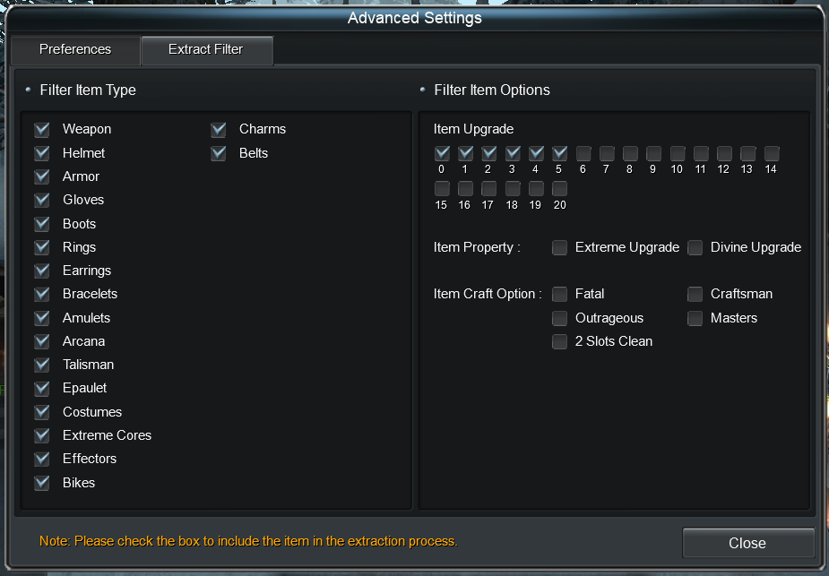 Item Extract Filter