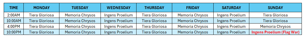 Mission War Schedule